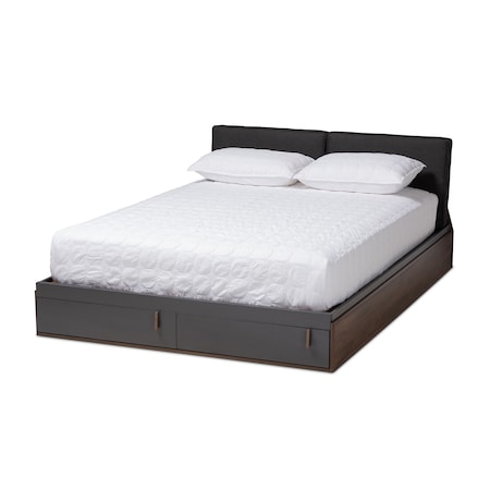 Baxton Studio Rikke Walnut Finished Queen Size Platform Storage Bed with Headboard 152-9146